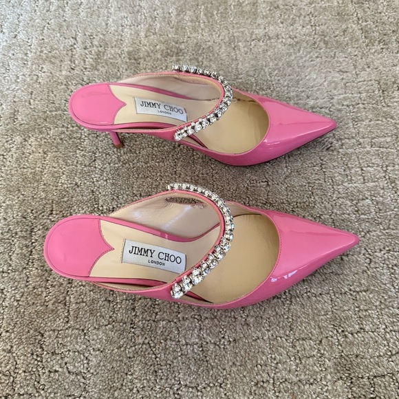JIMMY CHOO Bing 65mm Patent Crystal Embellished Mules Candy Pink Sz 38 EU - Picture 6 of 12